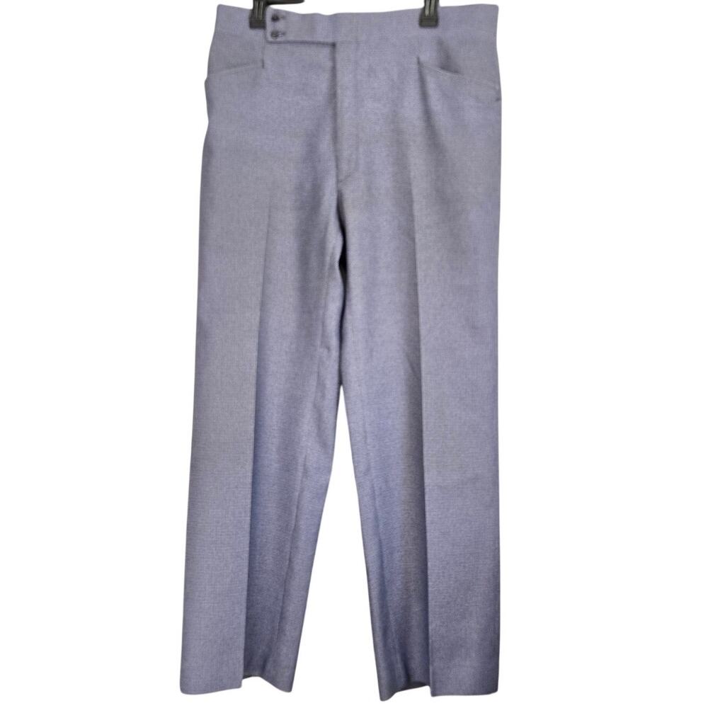 Vintage 80s Haggar Expand O Matic Light Blue Check Patterned Slacks Size 36x30